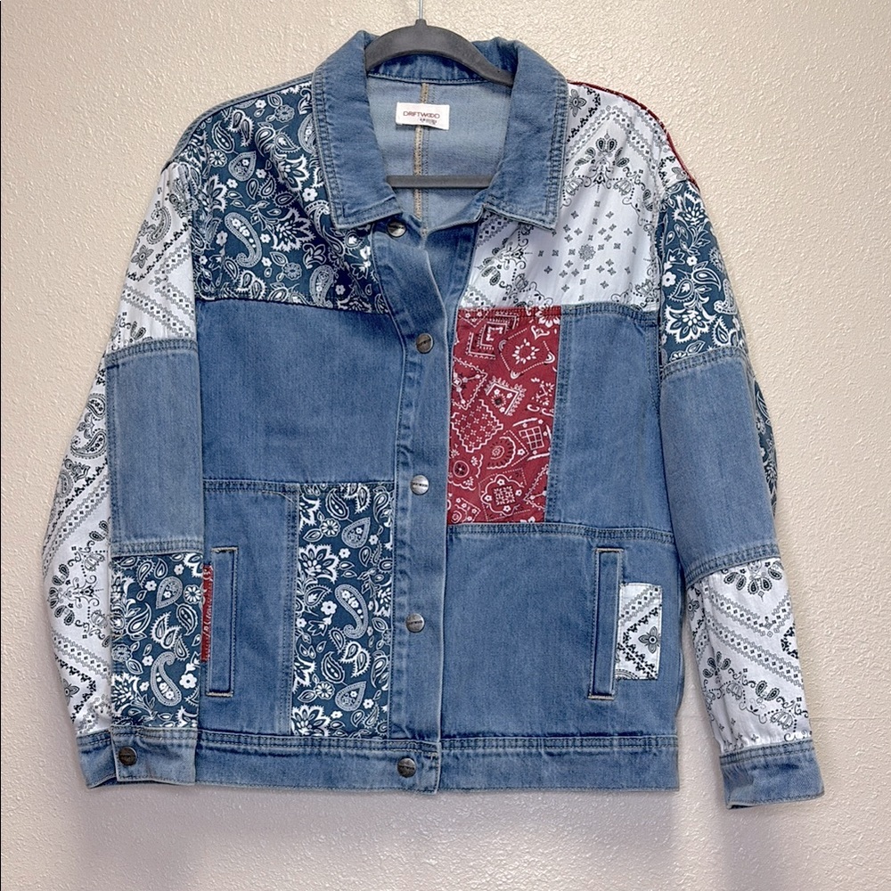 Driftwood Bandana Patchwork Denim Jacket oversized Size Small